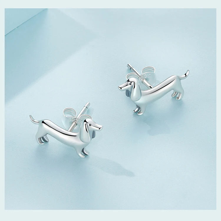 925 Sterling Silver Cute Dachshund Dog Earrings