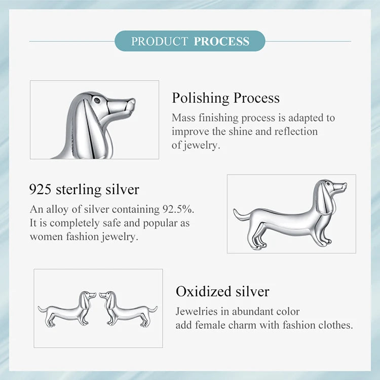 925 Sterling Silver Cute Dachshund Dog Earrings