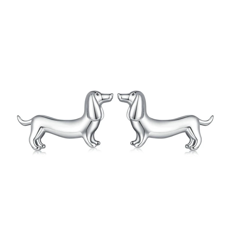 925 Sterling Silver Cute Dachshund Dog Earrings