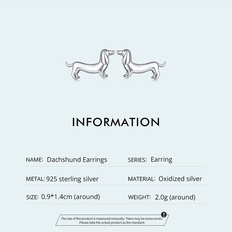 925 Sterling Silver Cute Dachshund Dog Earrings
