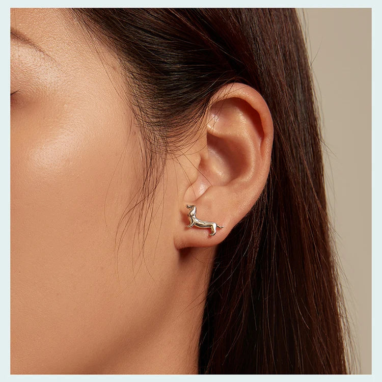 925 Sterling Silver Cute Dachshund Dog Earrings
